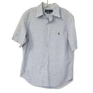 Ralph Lauren Blue & White Plaid Classic Fit Button Down Shirt Sz Medium Mens